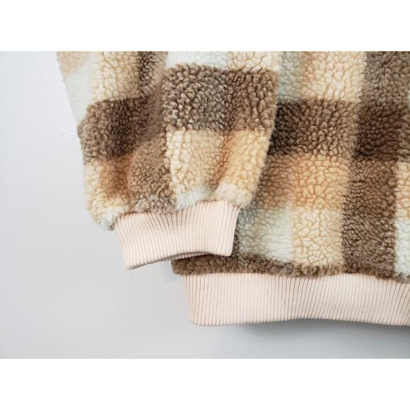 (Ju) Simplee Gingham Womens Sweater Size L Drop Shoulder Teddy Pullover Cream - Picture 4 of 8